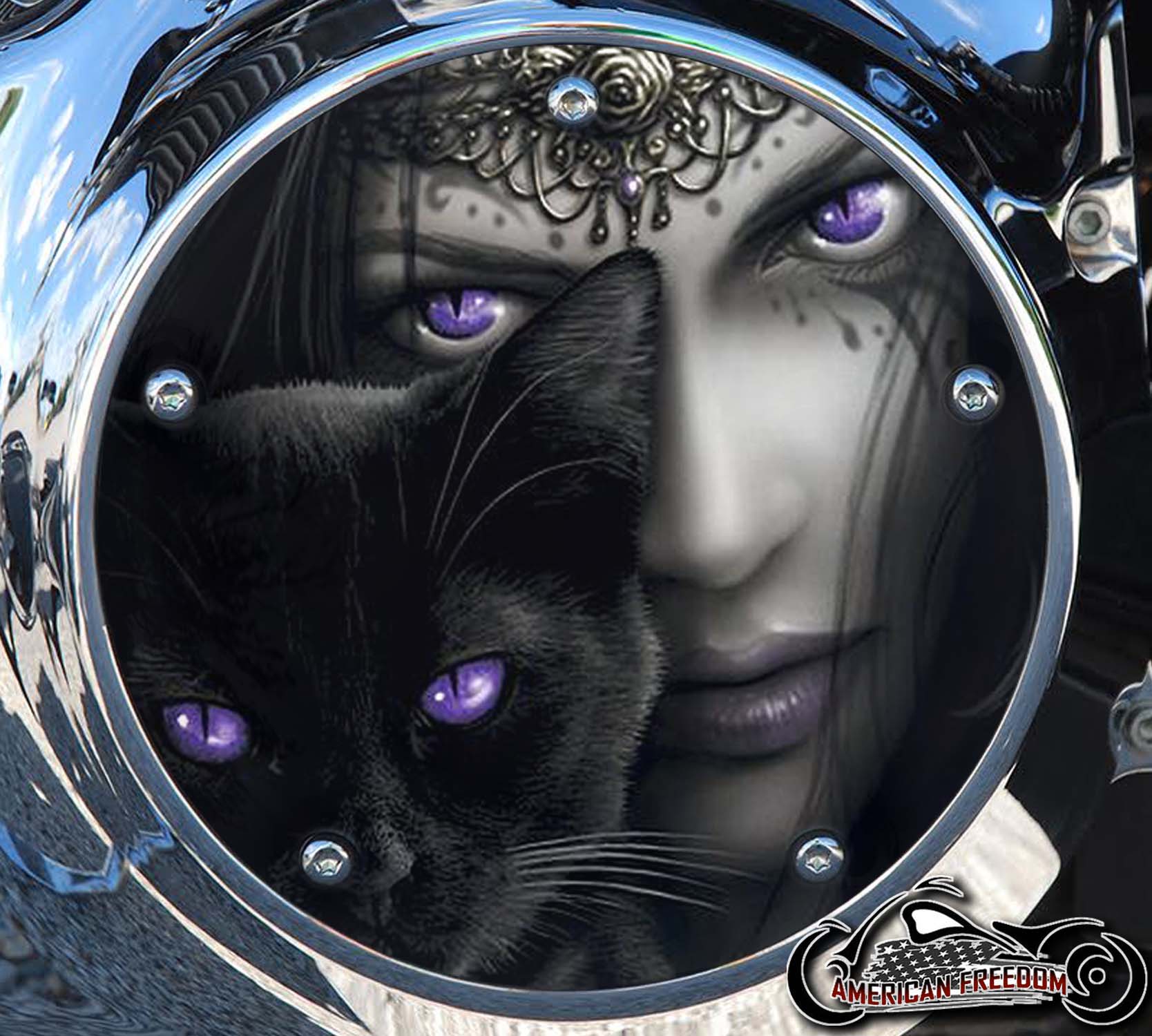 Custom Derby Cover - Gal & Cat Purple Eyes